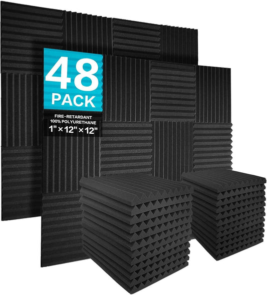 JBER Acoustic Panels  Foam Wedges 48pcs 30x30x2.5cm for Soundproof Padding Wall.