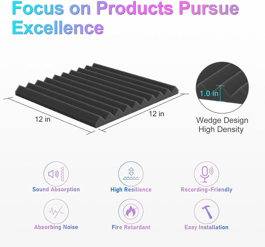 JBER Acoustic Panels  Foam Wedges 48pcs 30x30x2.5cm for Soundproof Padding Wall.