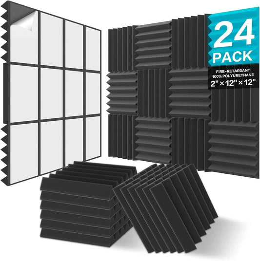 JBER Acoustic Panels Foam Wedges 24pcs 30x30x5cm for Soundproof Padding Wall.