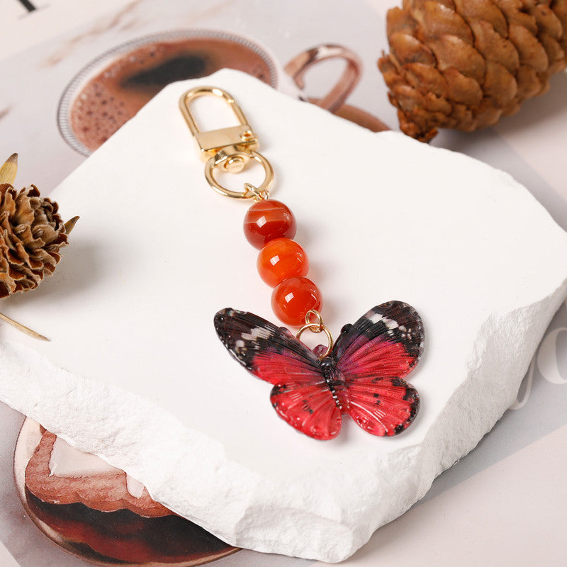 Crystal Butterfly Keychain Set,Red agate.