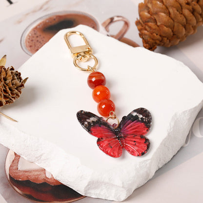 Crystal Butterfly Keychain Set,Red agate.