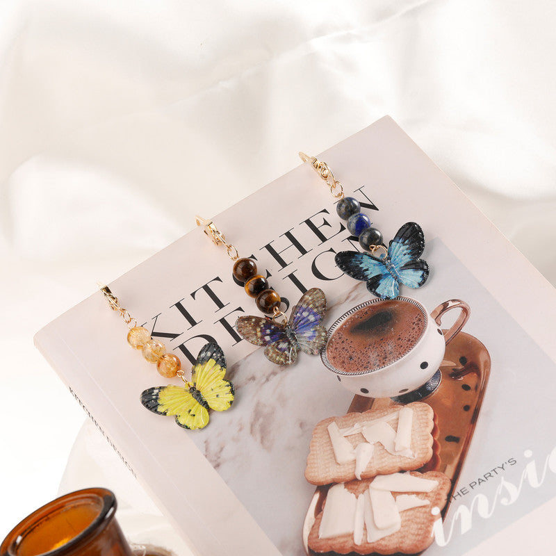 Crystal Butterfly Keychain Set,Red agate.