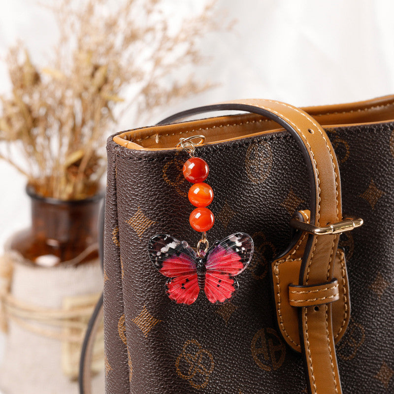 Crystal Butterfly Keychain Set,Red agate.