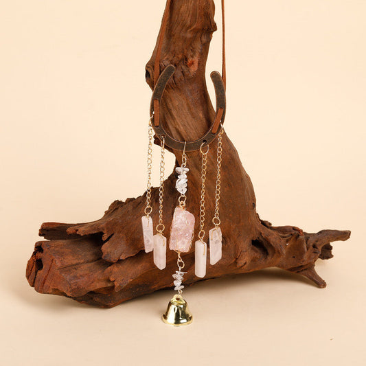 Crystal Lucky Horseshoe Charm Pendant-rose quartz.