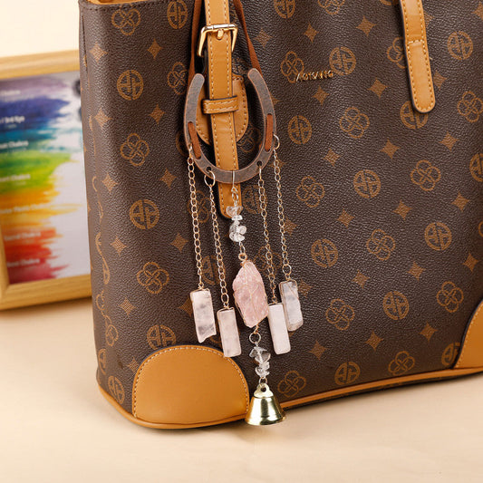 Crystal Lucky Horseshoe Charm Pendant-rose quartz.