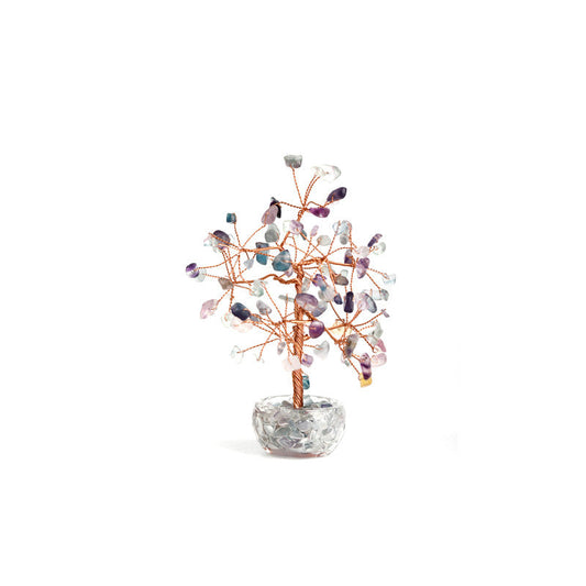 Colored fluorite Natural Crystal Wealth Tree -Feng Shui Decor, Elegant Office Desk Ornament.