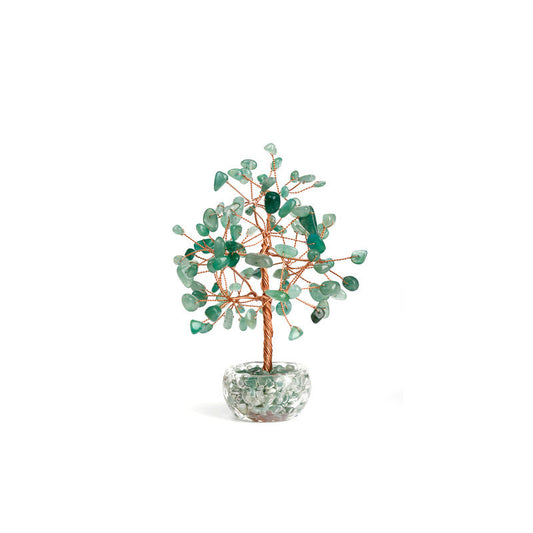 Aventurine - Green Crystal Natural Crystal Wealth Tree -Feng Shui Decor, Elegant Office Desk Ornament.
