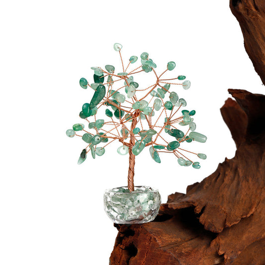 Aventurine - Green Crystal Natural Crystal Wealth Tree -Feng Shui Decor, Elegant Office Desk Ornament.