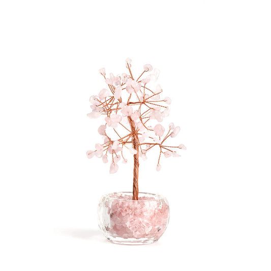 Pink Crystal Wealth Tree -Feng Shui Decor, Elegant Office Desk Ornament.