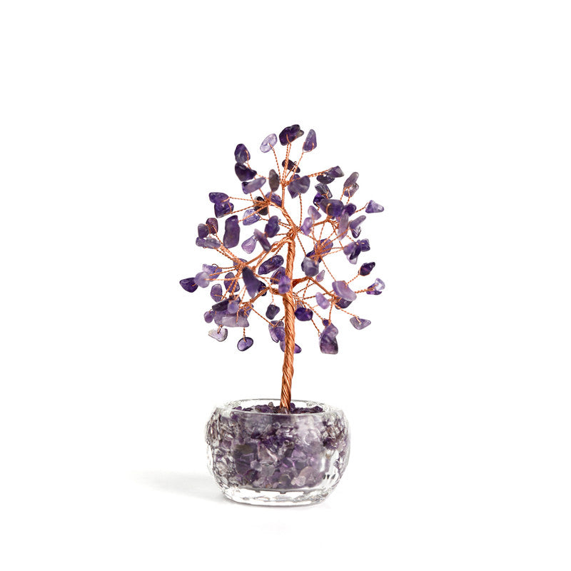Purple crystal Natural Crystal Wealth Tree -Feng Shui Decor, Elegant Office Desk Ornament.