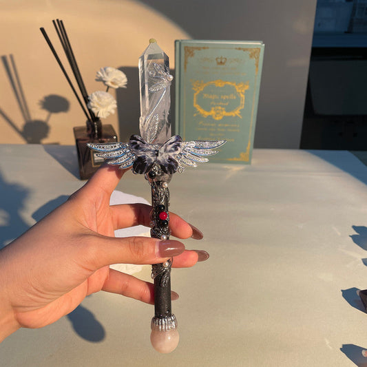 Handmade Crystal Wand, Natural Raw Gemstone Scepter, Magic Healing Wand White Crystal.