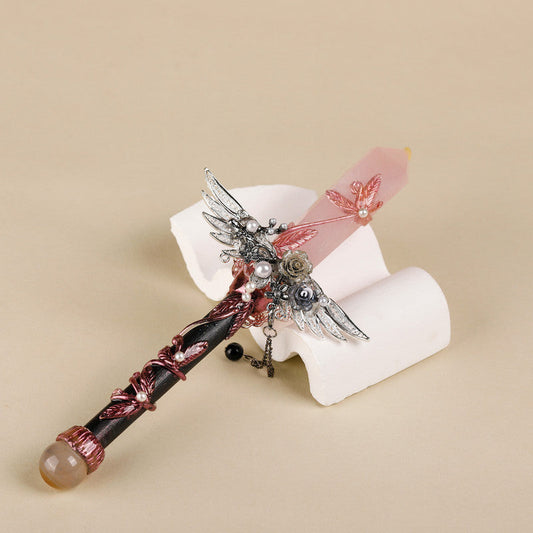 Handmade Crystal Wand, Natural Raw Gemstone Scepter, Magic Healing Wand Rose Quartz.