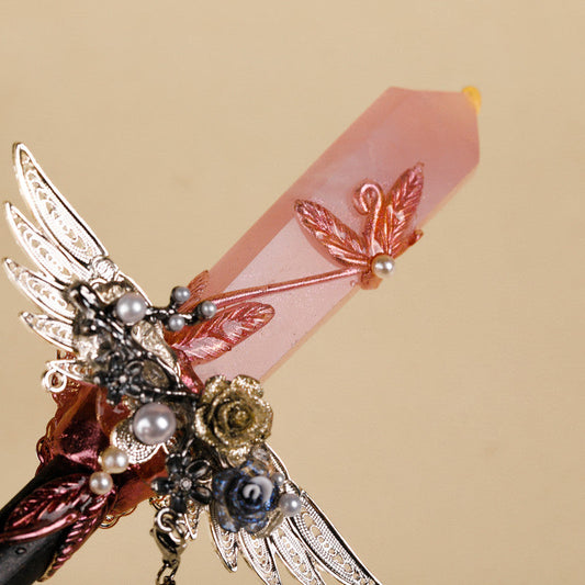 Handmade Crystal Wand, Natural Raw Gemstone Scepter, Magic Healing Wand Rose Quartz.