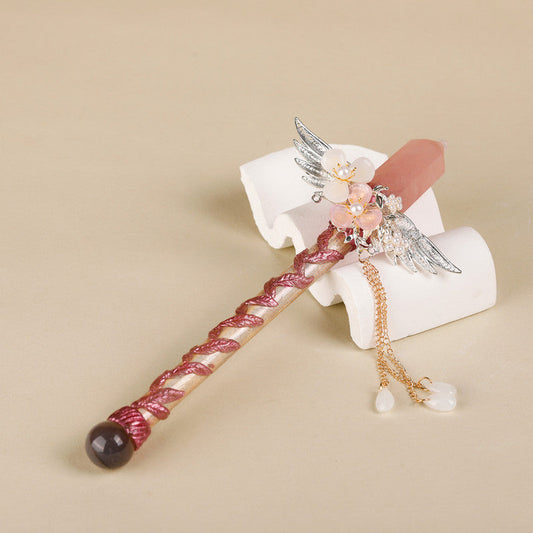 Handmade Crystal Wand, Raw Gemstone Scepter, Natural Magic Wand Rose Quartz.