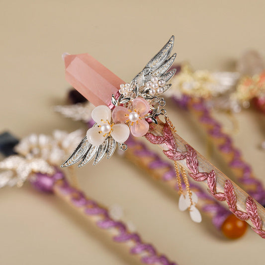 Handmade Crystal Wand, Raw Gemstone Scepter, Natural Magic Wand Rose Quartz.