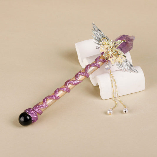 Handmade Crystal Wand, Raw Gemstone Scepter, Natural Magic Wand amethyst.