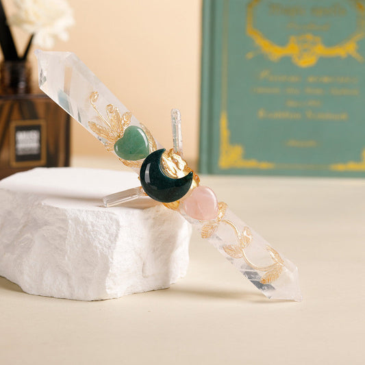 Handmade Crystal Wand Natural Stone Scepter Raw Gemstone Magic Wand Healing Tool White Crystal A.