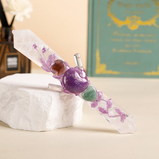 Handmade Crystal Wand Natural Stone Scepter Raw Gemstone Magic Wand Healing Tool White Crystal B.