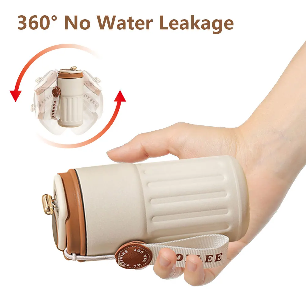 450ml Thermal LED Temperature Display Smart Coffee Cup Insulated Drink Tumbler-Brown