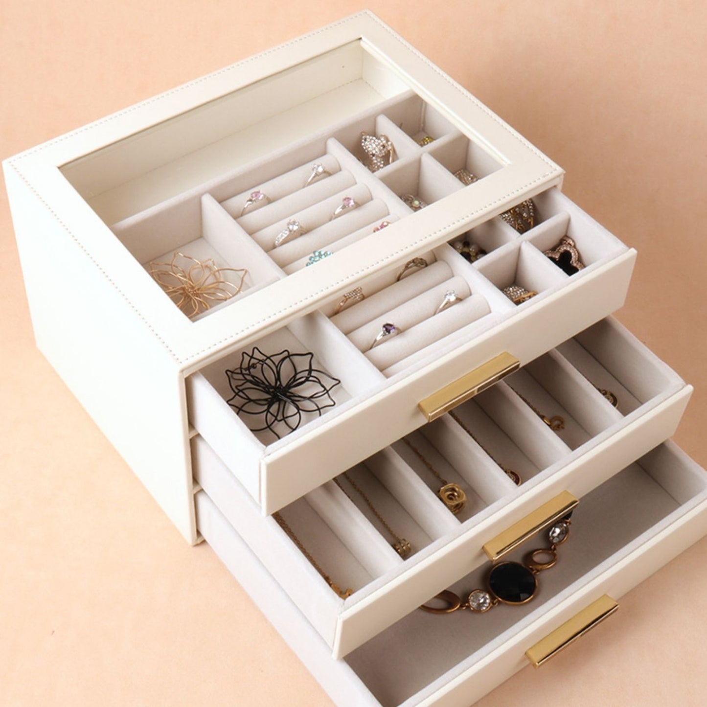 PU Leather Jewellery 3 Level Storage Box Drawer Organiser Gift