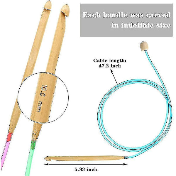 Tunisian Crochet Hook Set 23-Piece with Pearl and Carbonized Bamboo Hooks