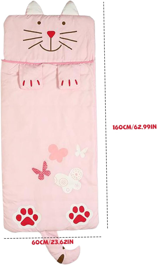 Sleeping bag for children, cozy cartoon design for boys and girls.