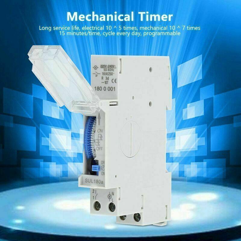 Programmable Timer, Mechanical Timer, 15 Minutes to 24 Hours Programmable Standard DIN Rail Mounted Timer Relay, SUL180A.