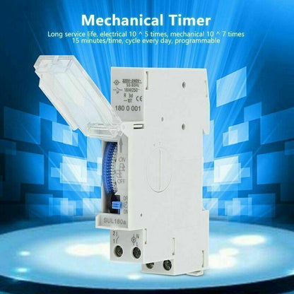 Programmable Timer, Mechanical Timer, 15 Minutes to 24 Hours Programmable Standard DIN Rail Mounted Timer Relay, SUL180A.