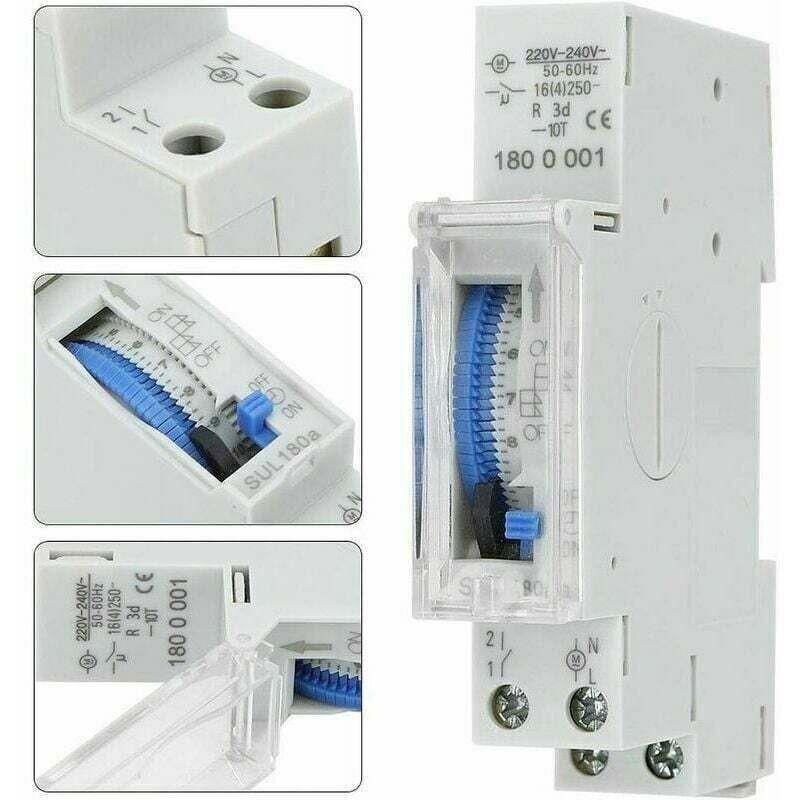 Programmable Timer, Mechanical Timer, 15 Minutes to 24 Hours Programmable Standard DIN Rail Mounted Timer Relay, SUL180A.