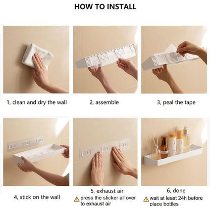Set of 2 shower shelves, shower shelf without drilling, wall shelf with 6 removable hooks, for bathroom, kitchen, white