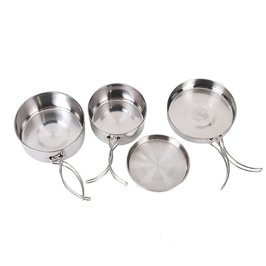 4 pcs Stainless Steel Camping Pots with Lid, Compatible with Outdoor Cooking.