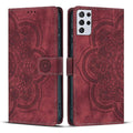 Compatible with Samsung Galaxy S21 Ultra 5G Case Red Mandala Embossed Retro Frosted Leather Phone Cover.