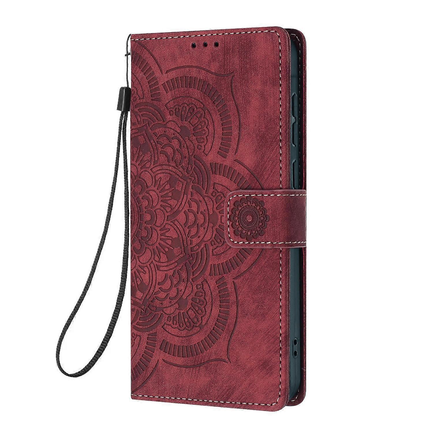 Compatible with Samsung Galaxy S21 Ultra 5G Case Red Mandala Embossed Retro Frosted Leather Phone Cover.