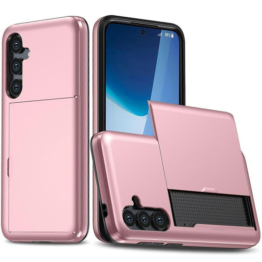 Compatible with Samsung Galaxy A16 5G 4G Compatible Case with Card Holder TPU PC Back Cover Rose Gold.