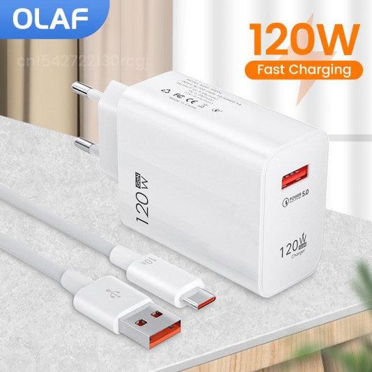 120W USB C Fast Charger Huawei Samsung Xiaomi Compatible with QC3.0 Type C Cable 10A EU White.