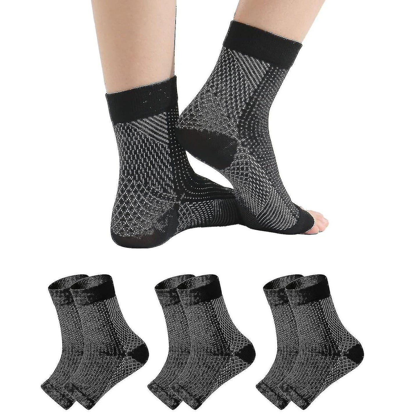 3 pairs of neuropathy socks, soothing socks for neuropathy pain, tendinitis compression socks, plantar fasciitis, neuropathy - Black - L XL
