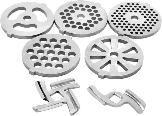 7 Piece Stainless Steel Meat Grinder Plates & Blades for Food Chopper & Meat Grinder.