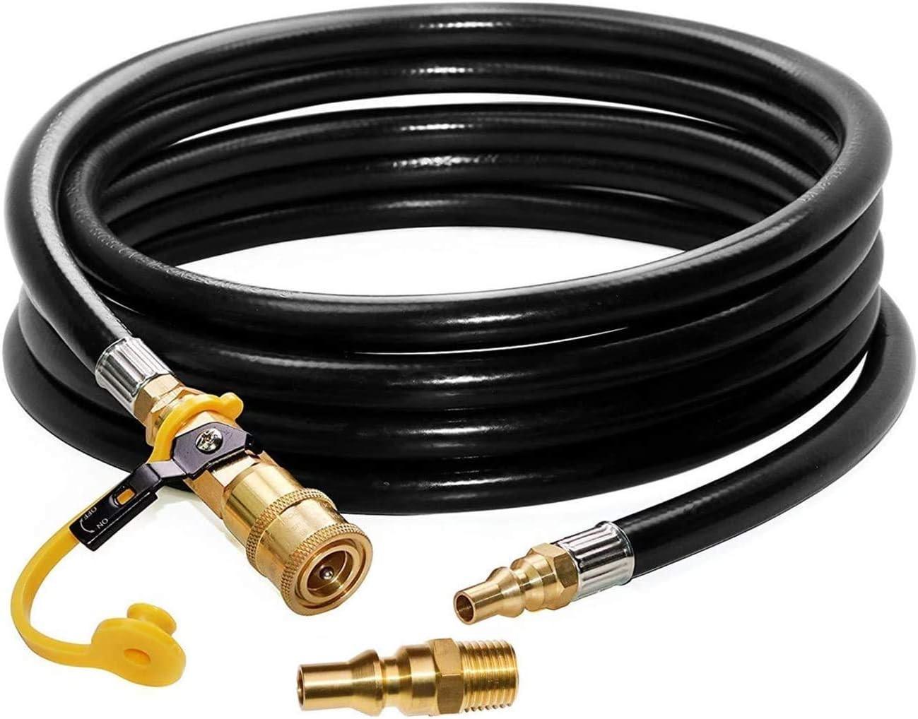12 FT RV Propane Quick Connect Hose, RV Quick Connect Propane Hose, Quick Disconnect Propane Hose Extension - 1/4 Inch Safety Shutoff Valve & Male Full Flow Plug for LP Gas Low Pressure System.