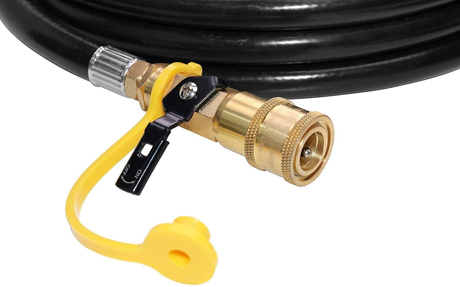 12 FT RV Propane Quick Connect Hose, RV Quick Connect Propane Hose, Quick Disconnect Propane Hose Extension - 1/4 Inch Safety Shutoff Valve & Male Full Flow Plug for LP Gas Low Pressure System.