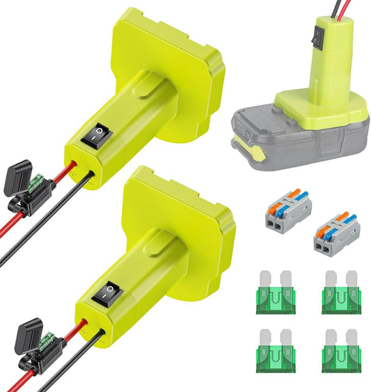 2 Pack Power Wheel Adapter for Ryobi 18 V Battery with Switch, DC Power Adapter, Battery Conversion with Fuse Switch 12 AWG Wires & Wire Terminal.