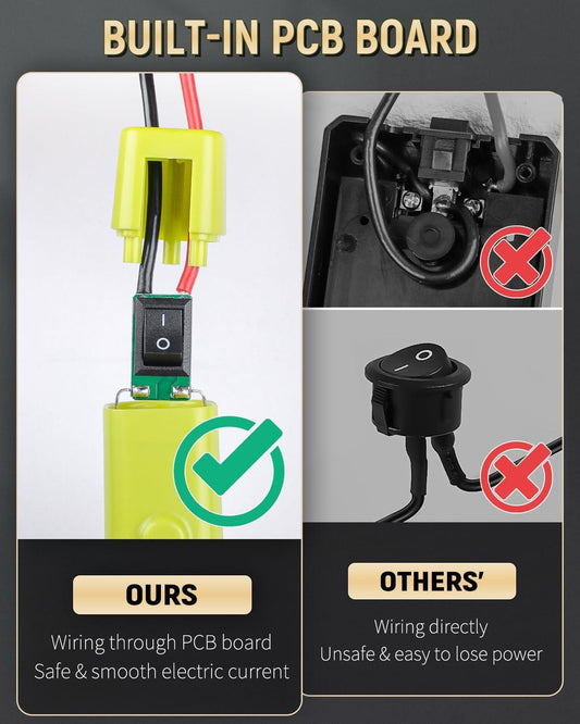 2 Pack Power Wheel Adapter for Ryobi 18 V Battery with Switch, DC Power Adapter, Battery Conversion with Fuse Switch 12 AWG Wires & Wire Terminal.