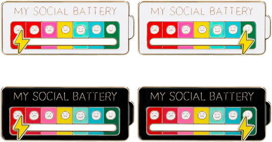 4PCS Social Battery Pin,My Social Battery Slider Pin,Funny Interactive Brooch Pins Lapel,Mood Enamel Pins 7 Days a Week for Backpacks Hat Bags Scarves Clothing.