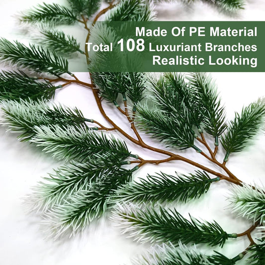6 Ft Snow Flocked Norfolk Pine Cedar Realistic Pine Artificial Greenery Garlands for Decoration Xmas Mantle Fireplace Table Winter Decor