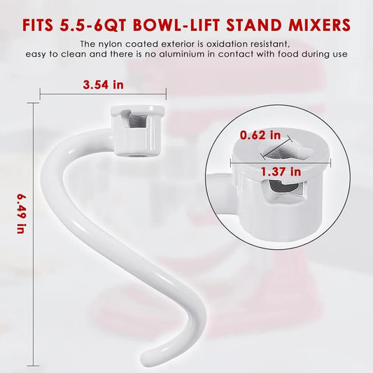 Spiral Dough Hook for KitchenAid 5Plus & 6QT Bowl-Lift Stand Mixers, Bread Hook Attachment for Kitchen aid Accessories and Attachments.