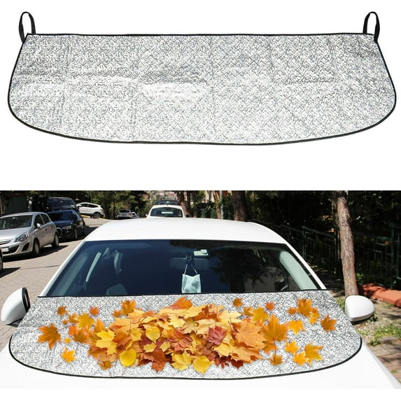 Car Front Windshield Cover Shade, 66.9"×17.7" Windshield Snow Cover for Fallen Leaf Dust and Snow, Universal Windshield Protector for All Seasons(Silver) Hover Image
