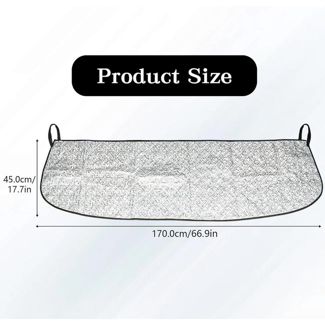Car Front Windshield Cover Shade, 66.9"×17.7" Windshield Snow Cover for Fallen Leaf Dust and Snow, Universal Windshield Protector for All Seasons(Silver) Main Image