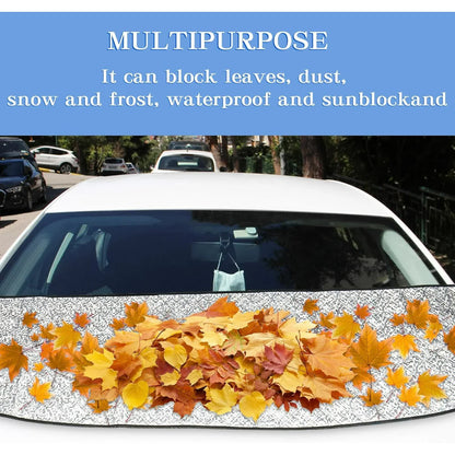 Car Front Windshield Cover Shade, 66.9"×17.7" Windshield Snow Cover for Fallen Leaf Dust and Snow, Universal Windshield Protector for All Seasons(Silver)