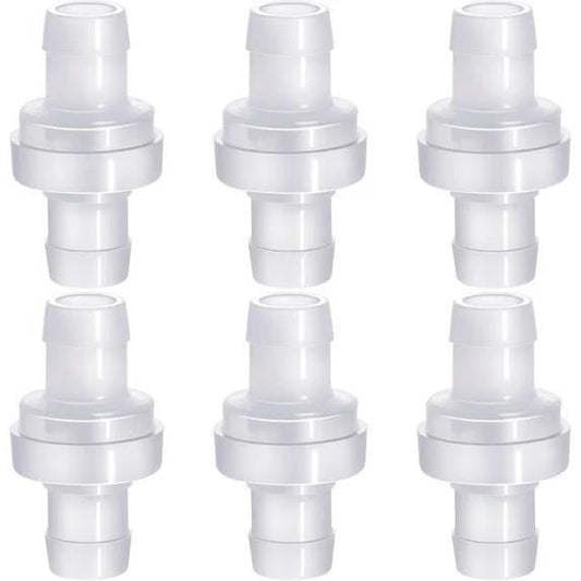 6 Pack One Way Check Valves, 1/2" (12mm) Hose Barb Non Return Ozone Resistance Plastic Valve Pump for Fuel Oil Water Air Gas.