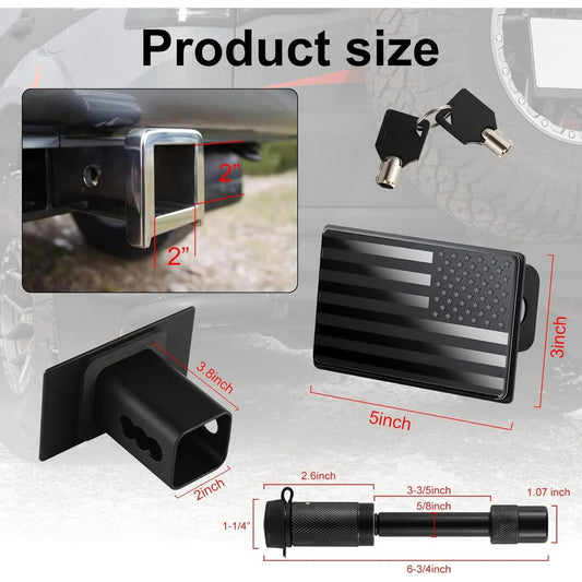 Tow Hitch Cover, Heavy American Flag Metal Trailer Hitch Cover for 2 Inch Receivers, Ideal for Truck Accessories with 5/8-Inch Pin Diameter Trailer Hitch Lock.