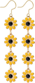 Boho Flower Dangle Earrings for Women,Chic White Yellow Drop Flower Statement Earrings Tropical Beach Jewelry